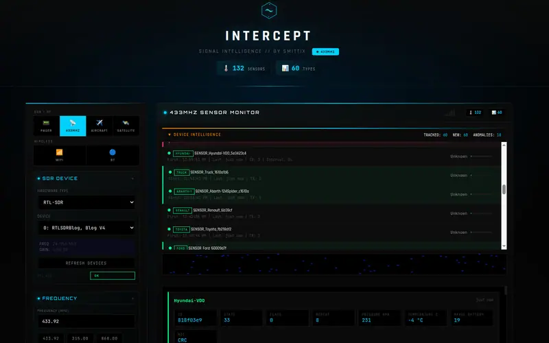 Preview image from ClockworkPi forum for “Intercept - web dashboard for SDR, pagers, ADS-B and Wi-Fi/BT scanning”